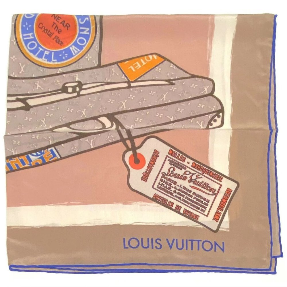 Louis Vuitton 100% Silk Square Scarf Luggage Trunks Motif - Picture 4 of 5